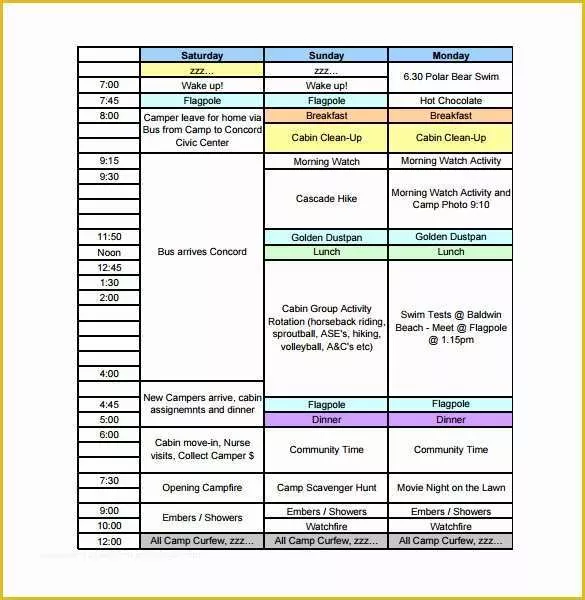 Free Summer Camp Schedule Template Of 13 Camp Schedule Templates Pdf Doc