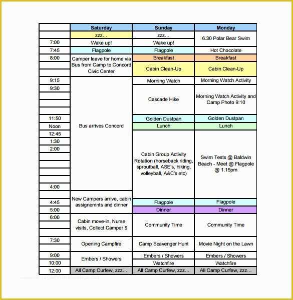Editable Summer Camp Schedule Template Editable Summer Camp Schedule Template