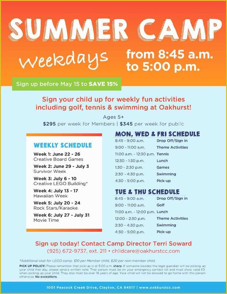 Free Summer Camp Schedule Template Of 17 Best Images About Summer Camp