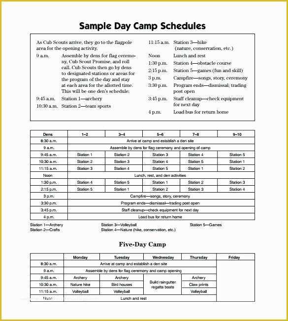 Free Summer Camp Schedule Template Of 9 Camp Schedule Templates Doc Free Premium for Resumes