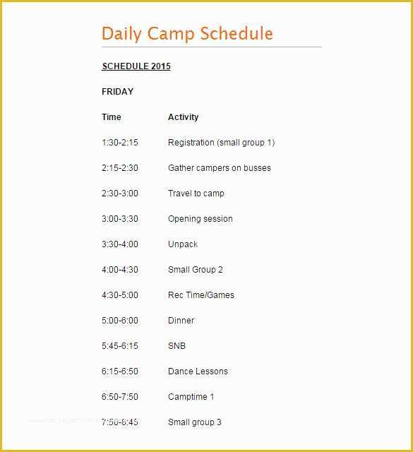 Free Summer Camp Schedule Template Of 9 Camp Schedule Templates Doc Pdf