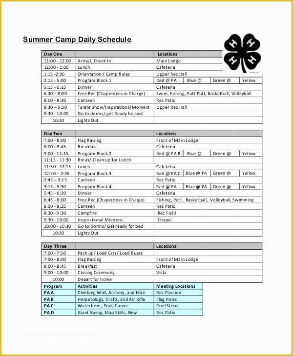 Free Summer Camp Schedule Template Of Daily Schedule Template 9 Free Word Pdf Documents