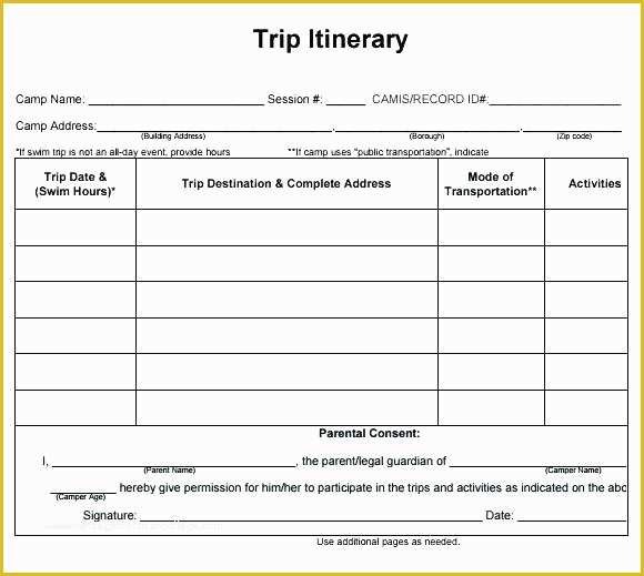 Free Summer Camp Schedule Template Of Free Transportation Schedule Template Day Camp Summer