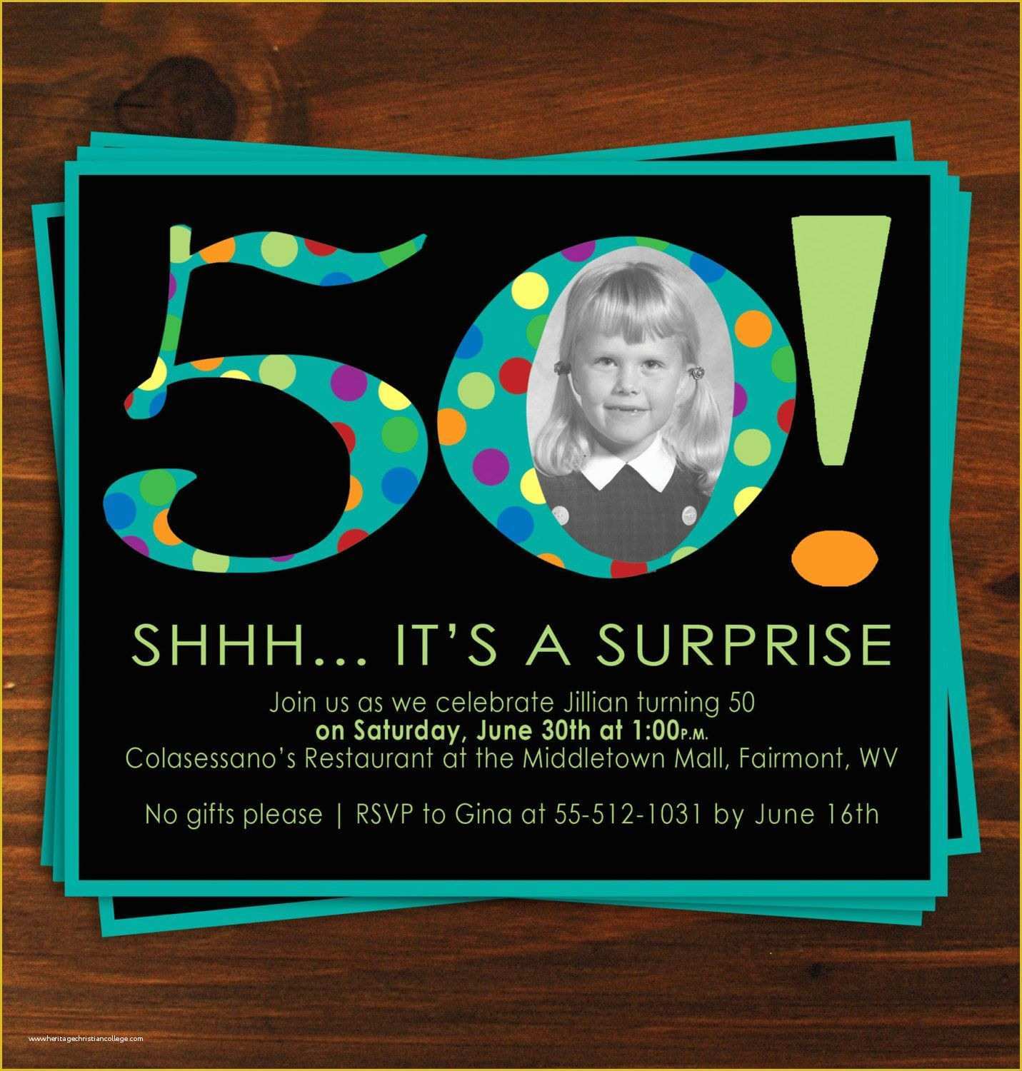 Free Surprise 50th Birthday Party Invitations Templates Of Black and Blue Poka Dot Surprise 50th Birthday Party