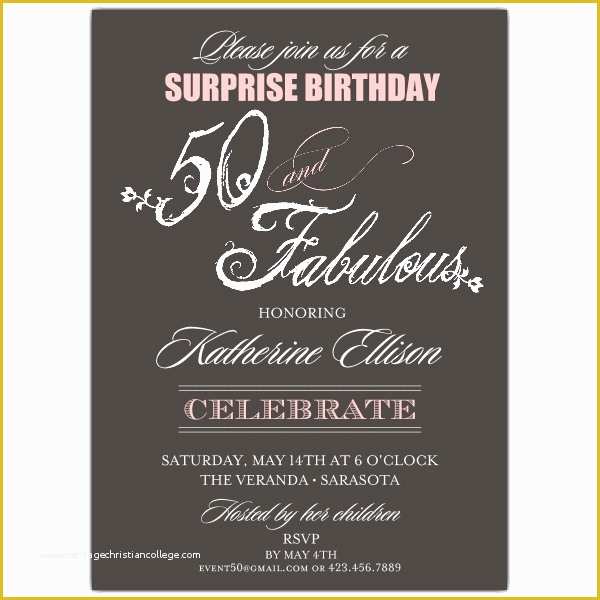 Free Surprise 50th Birthday Party Invitations Templates Of Fabulous Script 50th Birthday Invitations