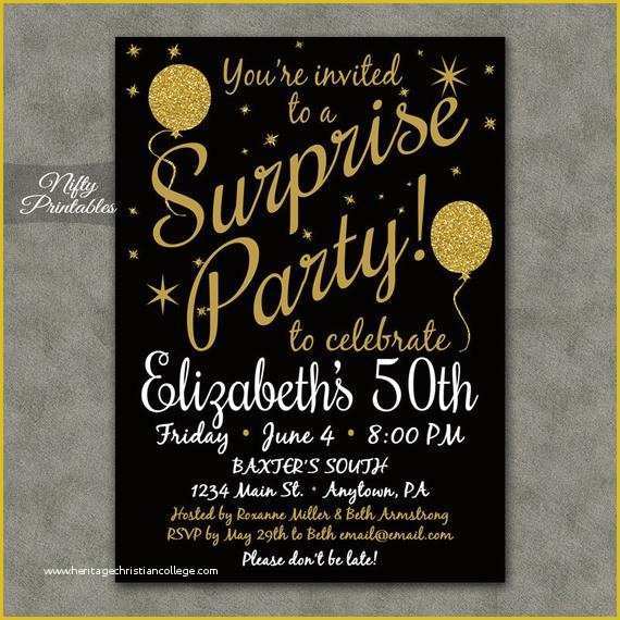 Free Surprise 50th Birthday Party Invitations Templates Of Surprise Party Invitations Printable Black & Gold Surprise