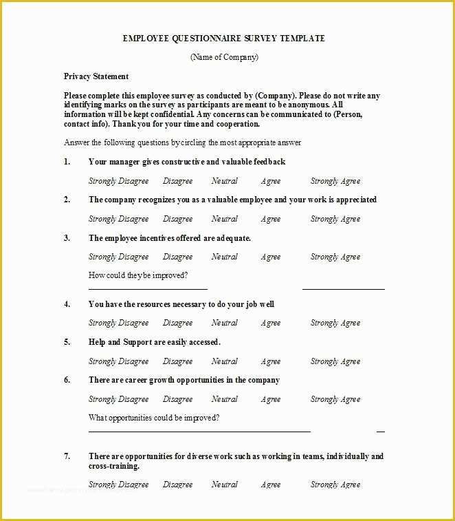 Free Survey Template Of 30 Questionnaire Templates Word Template Lab