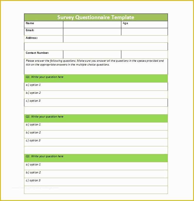 Free Survey Template Of 33 Free Questionnaire Templates Word Free Template