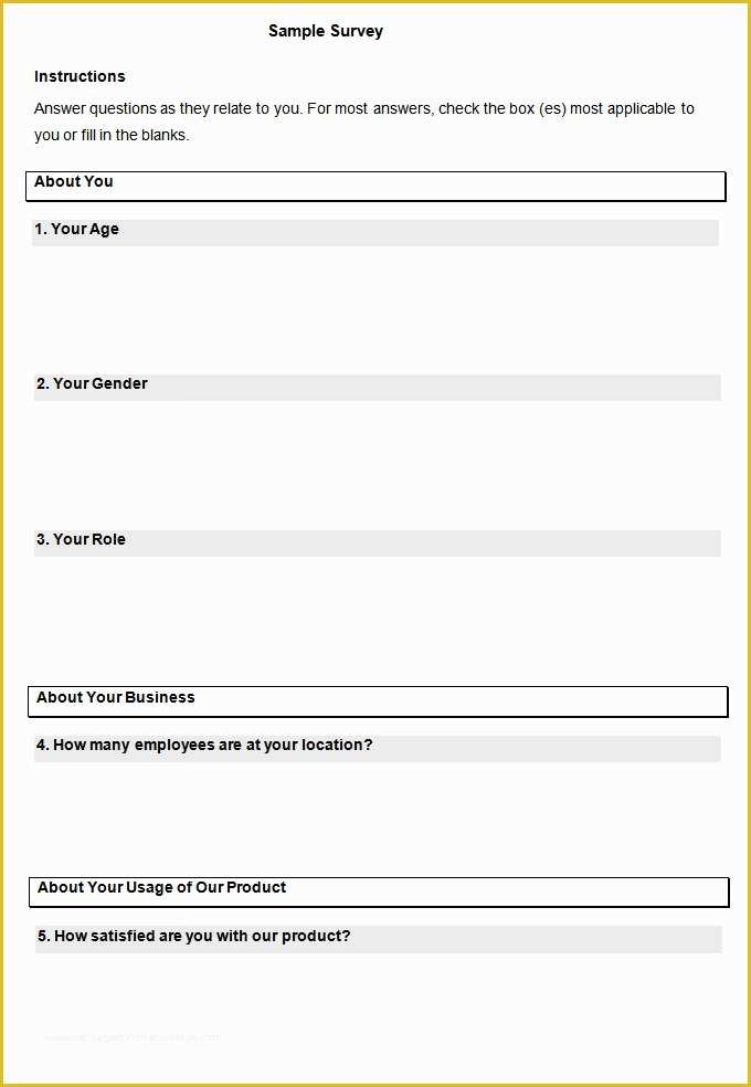 Free Survey Template Of Blank Survey Template