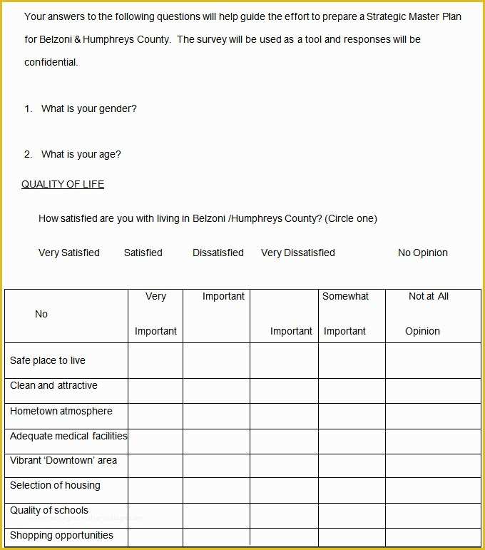 Free Survey Template Of Blank Survey Template