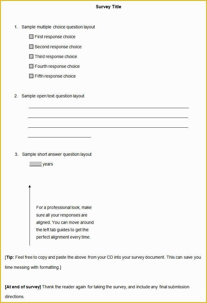Free Survey Template Of Blank Survey Template