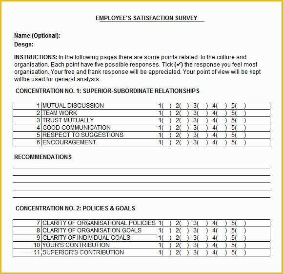 Free Survey Template Of Employee Satisfaction Survey 8 Download Free Documents