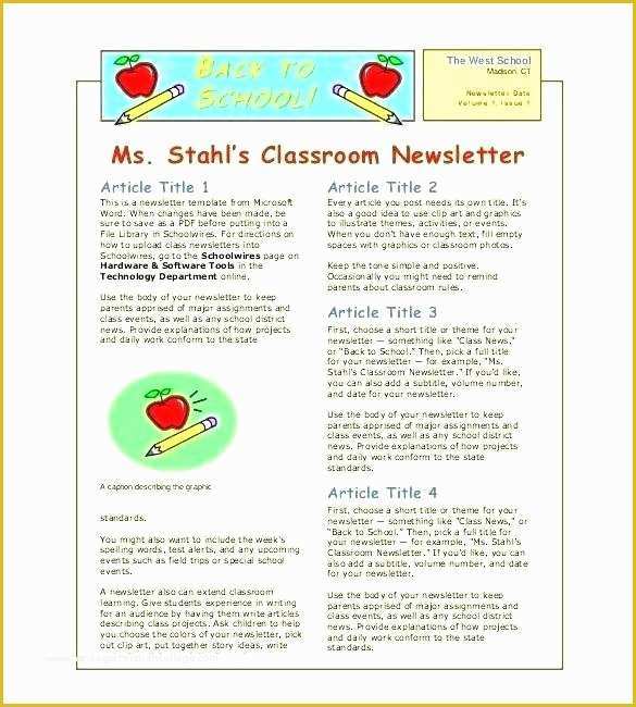 Free Teacher Newsletter Templates Word Of Free Printable School Newsletter Templates Classroom