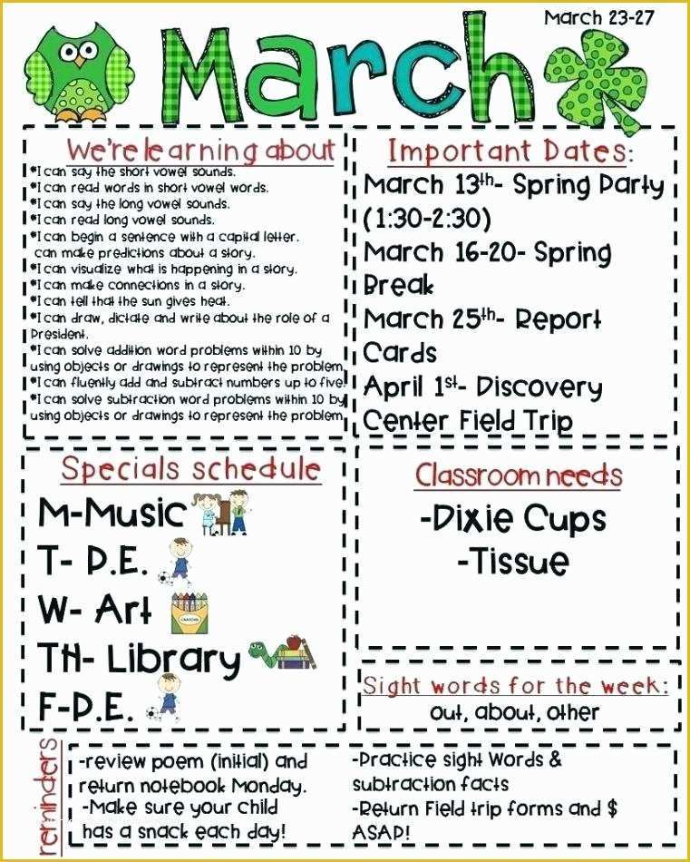 Free Teacher Newsletter Templates Word Of Template for School Newsletter Elementary Templates Free