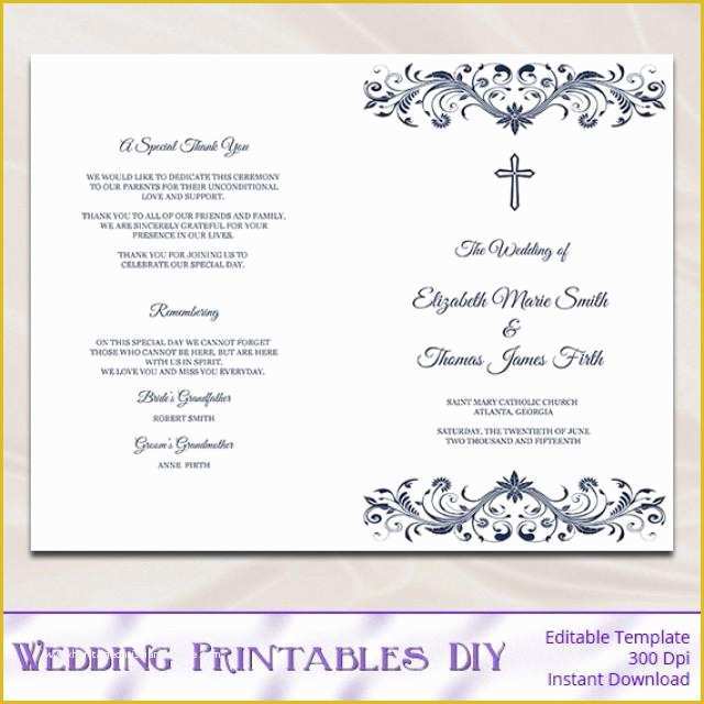 Free Template for Program Booklet Of Catholic Wedding Program Template Diy Navy Blue Cross