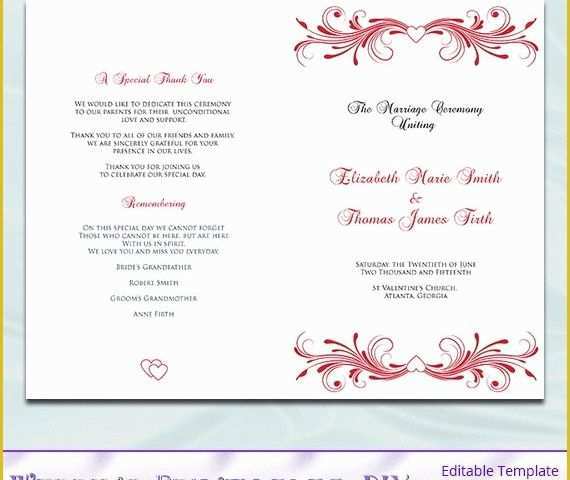 Free Template for Program Booklet Of Wedding Program Template Diy Red order Of Ceremony Booklet