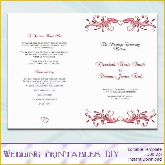 Free Template for Program Booklet Of Wedding Program Template Diy Red order Of Ceremony Booklet