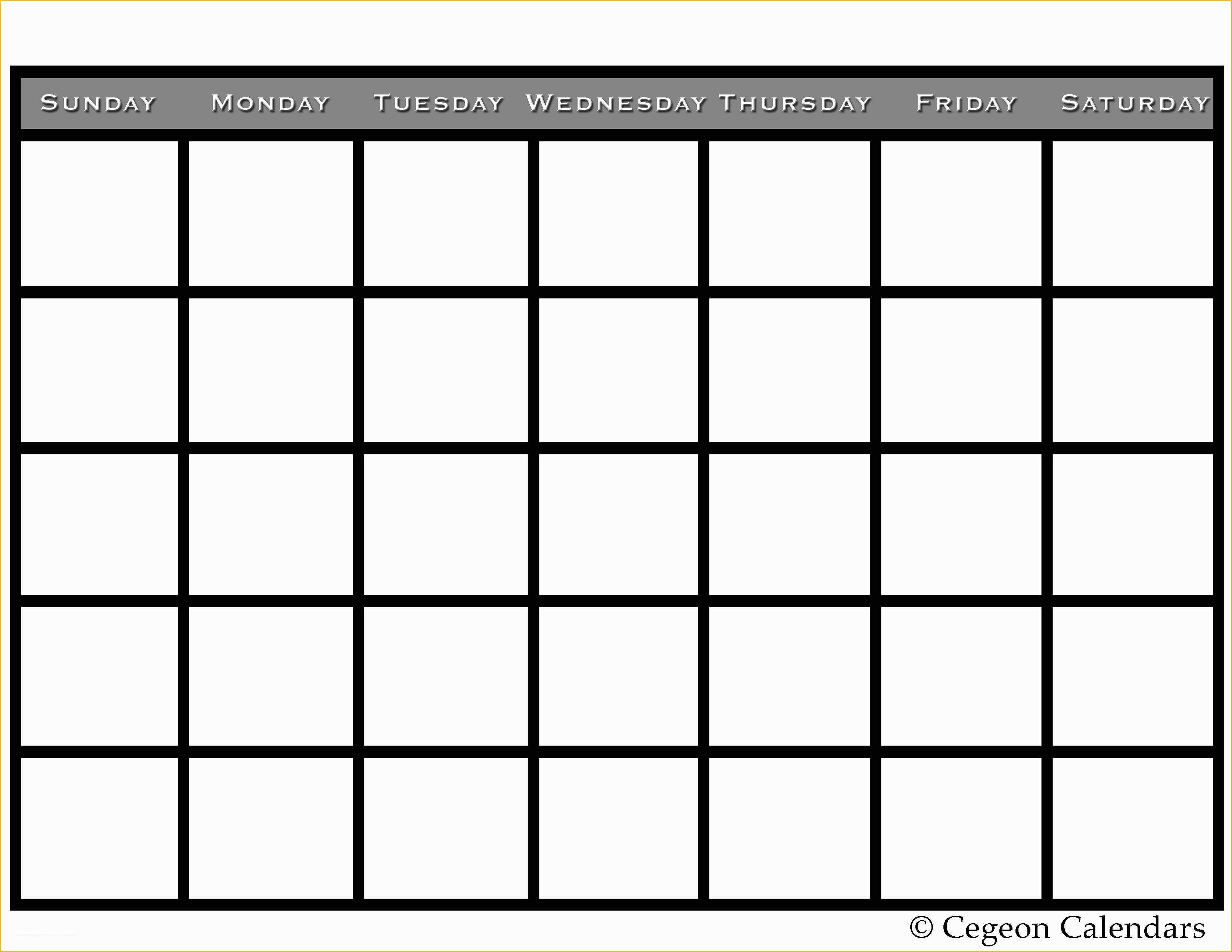 Free Template Maker Of 2016 Sunday Through Saturday Calendar