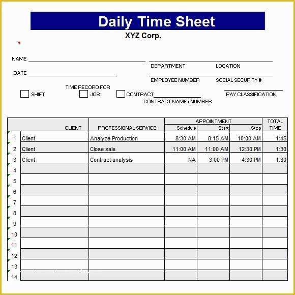 Free Timesheet Template Excel Of 8 Sample Daily Timesheet Templates