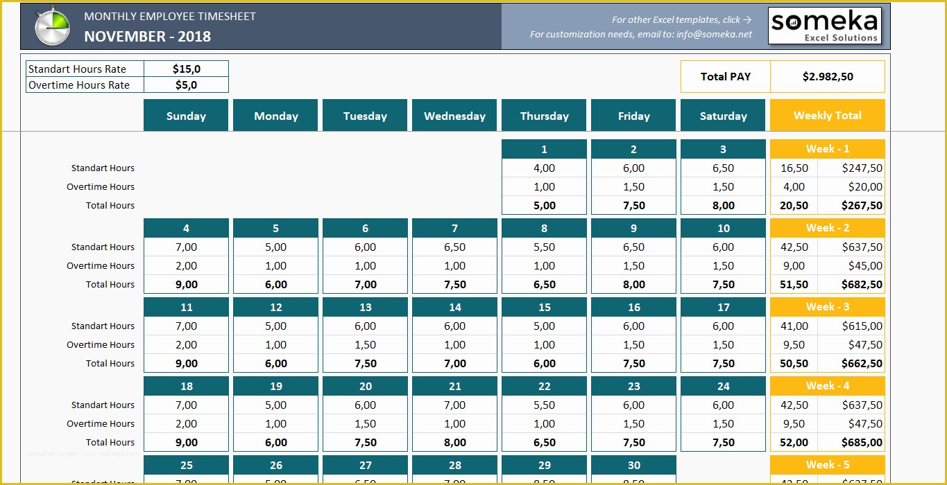 Free Timesheet Template Excel Of Monthly Employee Timesheet Free and Printable Excel Template