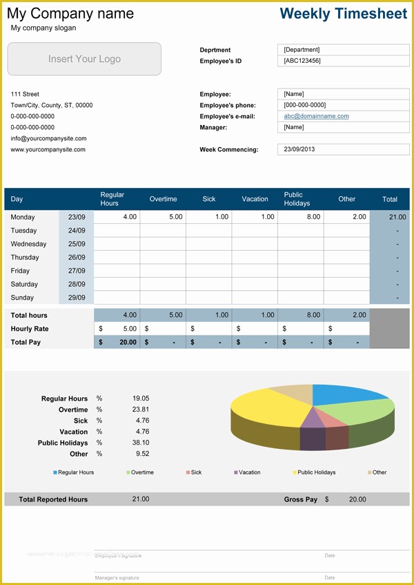 Free Timesheet Template Excel Of Weekly Timesheet Template