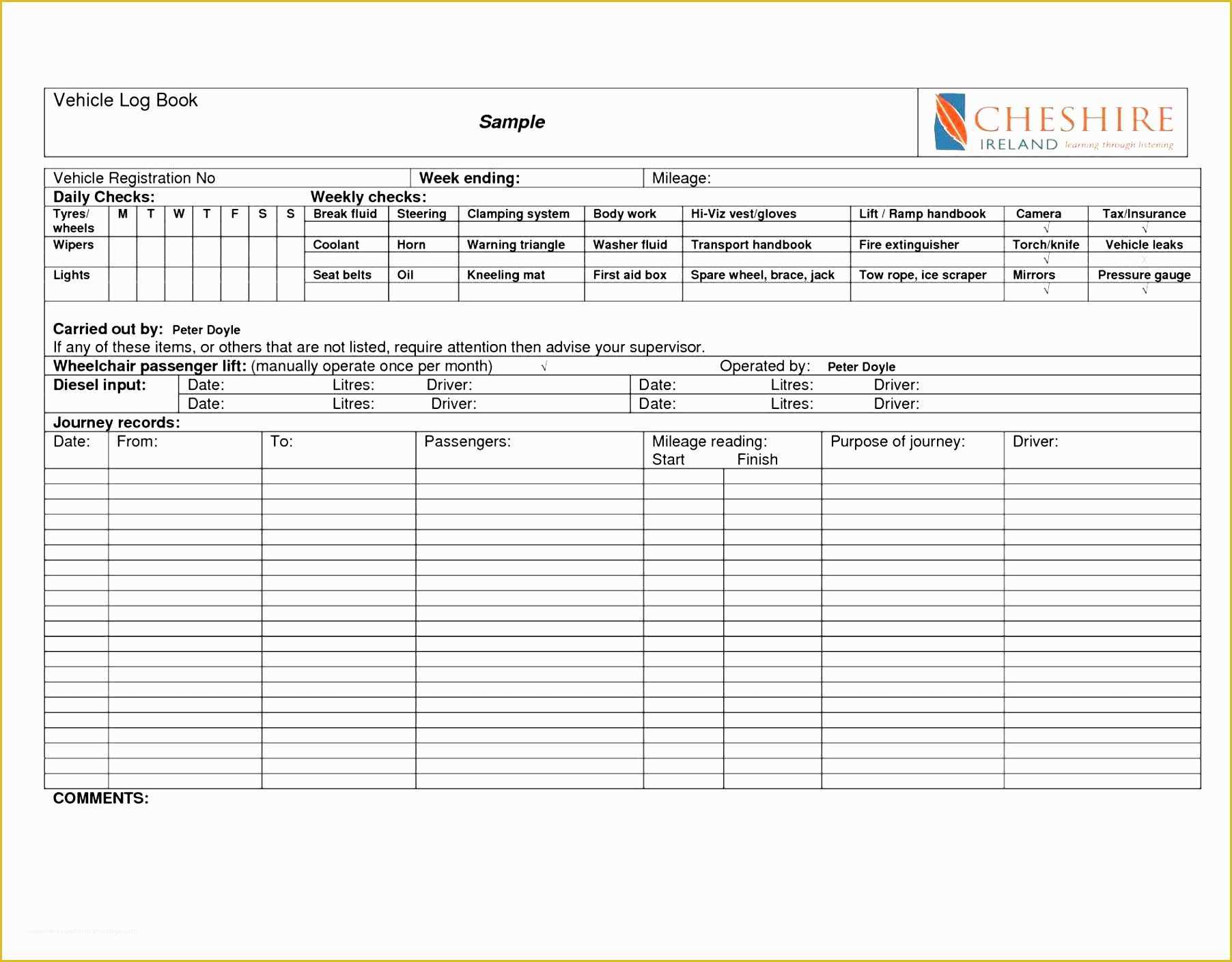 Free Truckers Log Book Template Of 6 Sample Vehicle Mileage Log Sampletemplatess