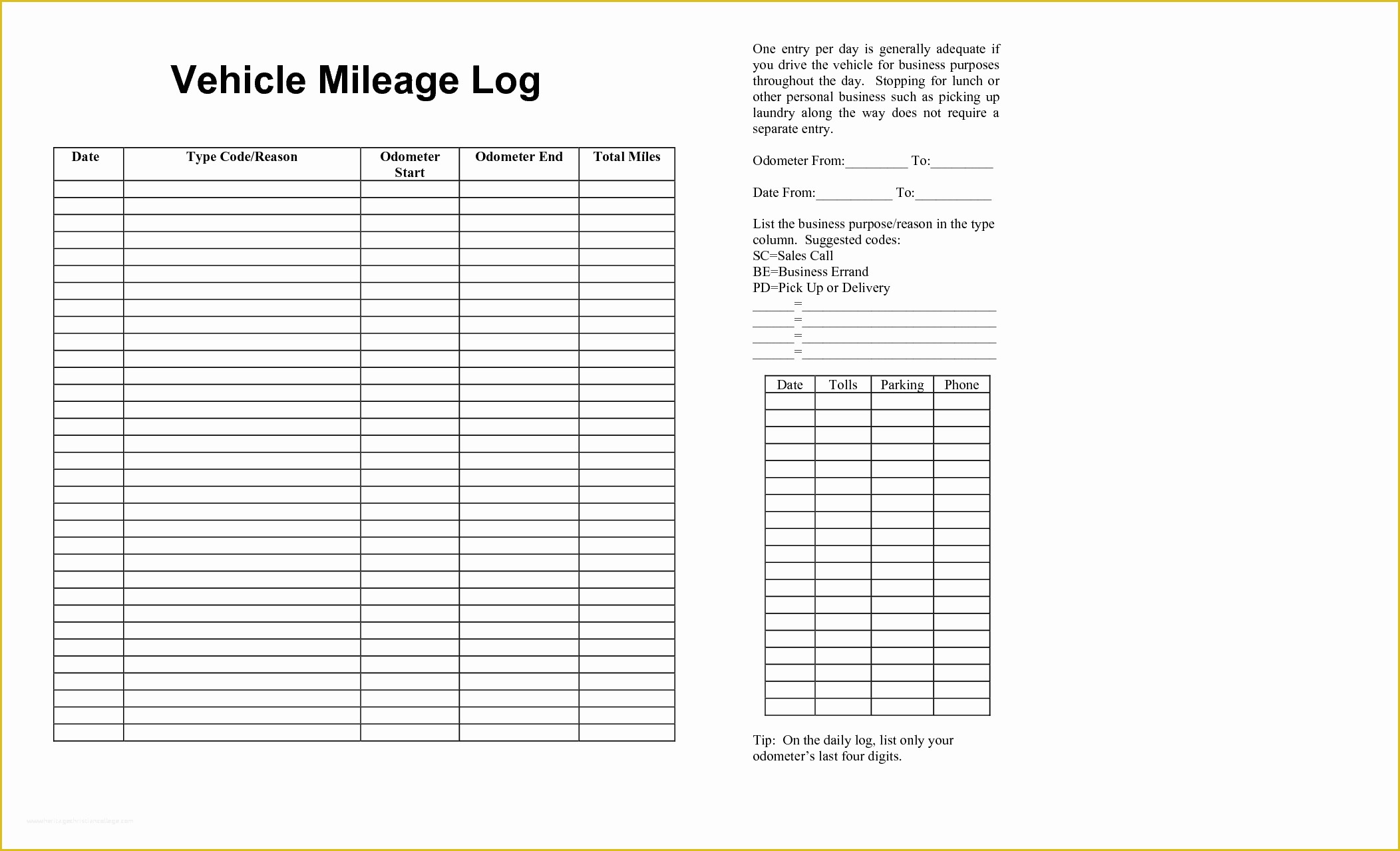 Free Truckers Log Book Template Of 6 Vehicle Mileage Log