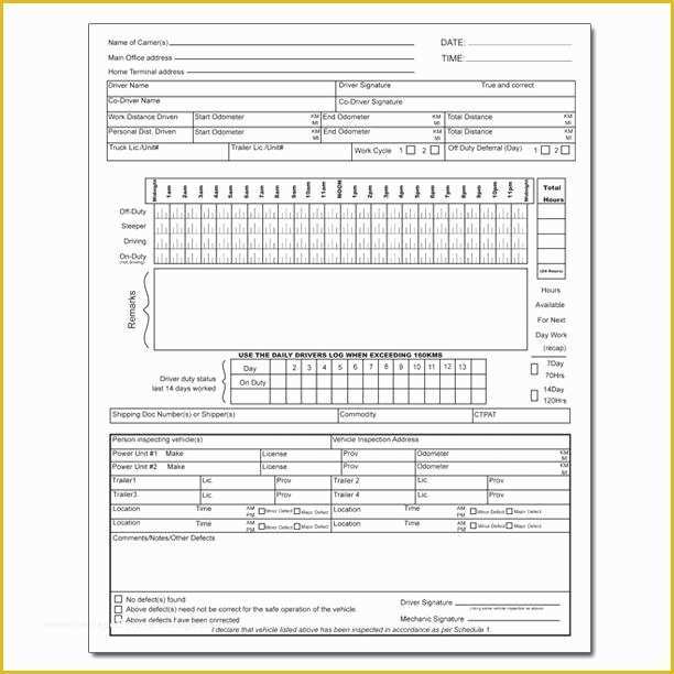 Free Truckers Log Book Template Of Driver Daily Log Sheet with Inspection Report Carbonless