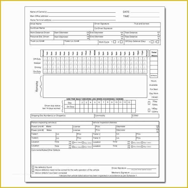 Free Truckers Log Book Template Of Driver Daily Log Sheet with Inspection Report Carbonless