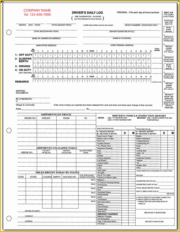 Free Truckers Log Book Template Of Truck Drivers Daily Log form