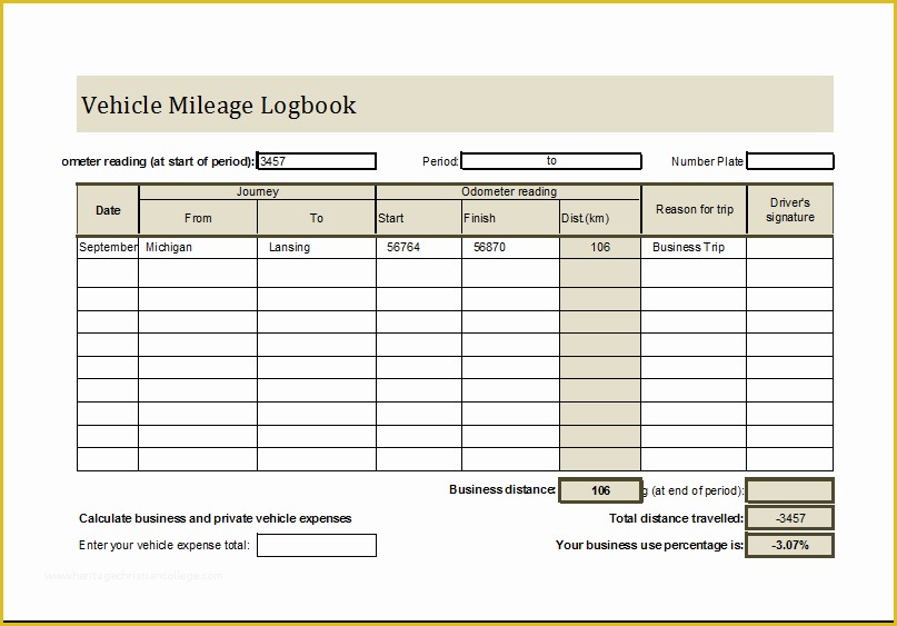 Free Truckers Log Book Template Of Vehicle Mileage Log Book Ms Excel Editable Template