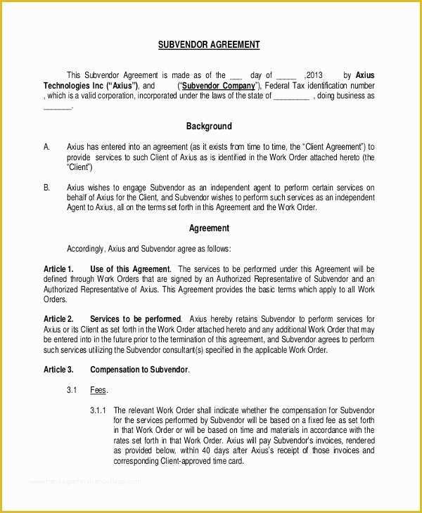 Free Vendor Contract Template Of 10 Vendor Non Pete Agreement Template Free Sample