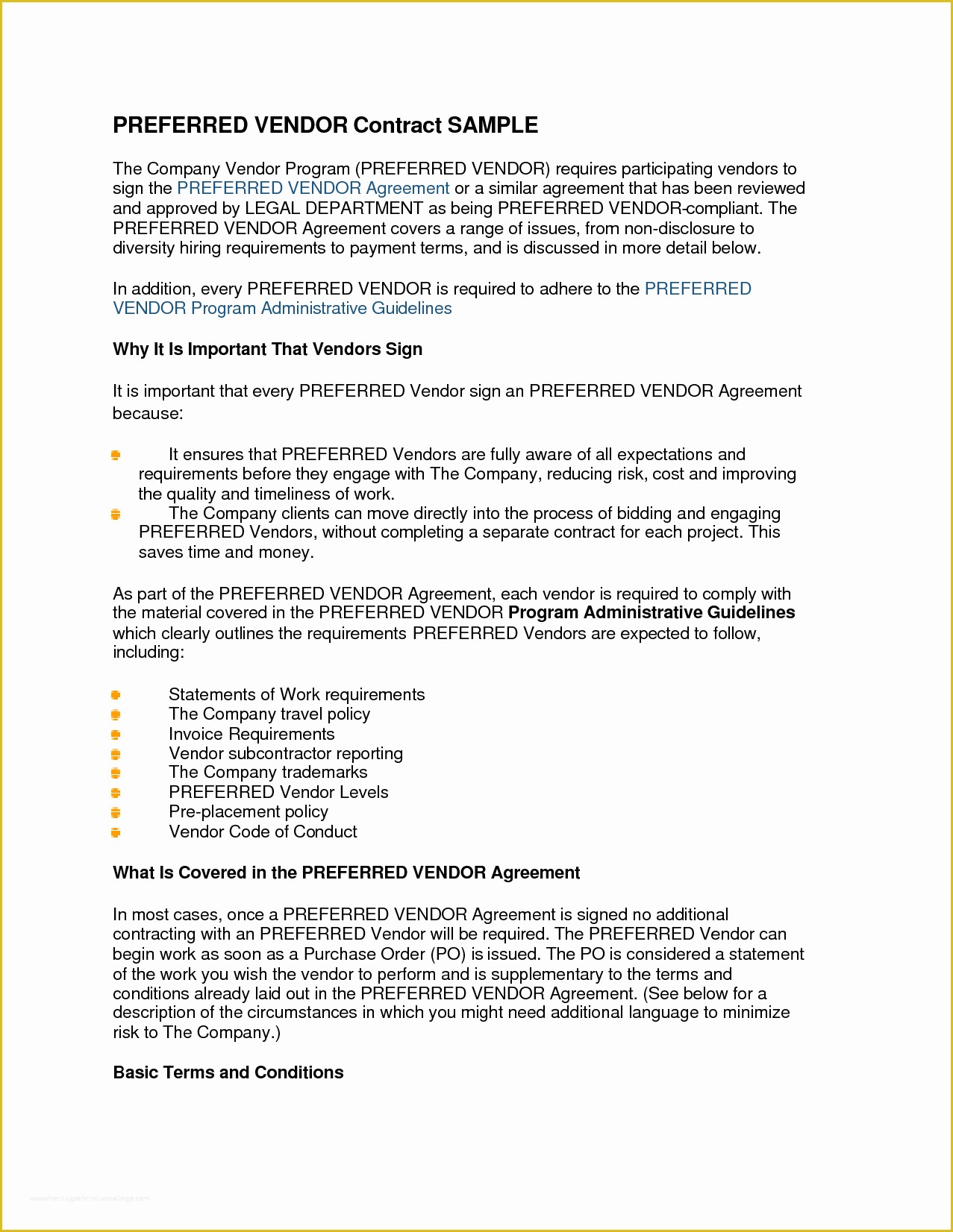 Free Vendor Contract Template Of Contract Vendor Contract Template