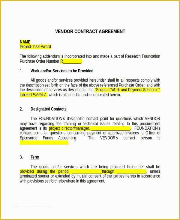 Free Vendor Contract Template Of Good Faith Agreement Templates In Microsoft Word Excel