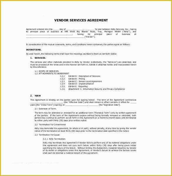 Free Vendor Contract Template Of Vendor Agreement Template – 18 Free Word Pdf Documents