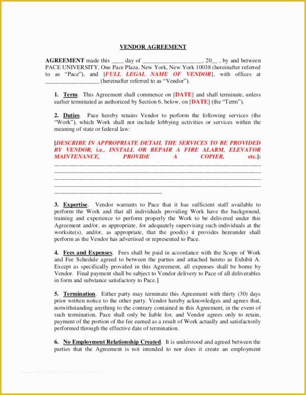 Free Vendor Contract Template Of Vendor Agreement Template Free