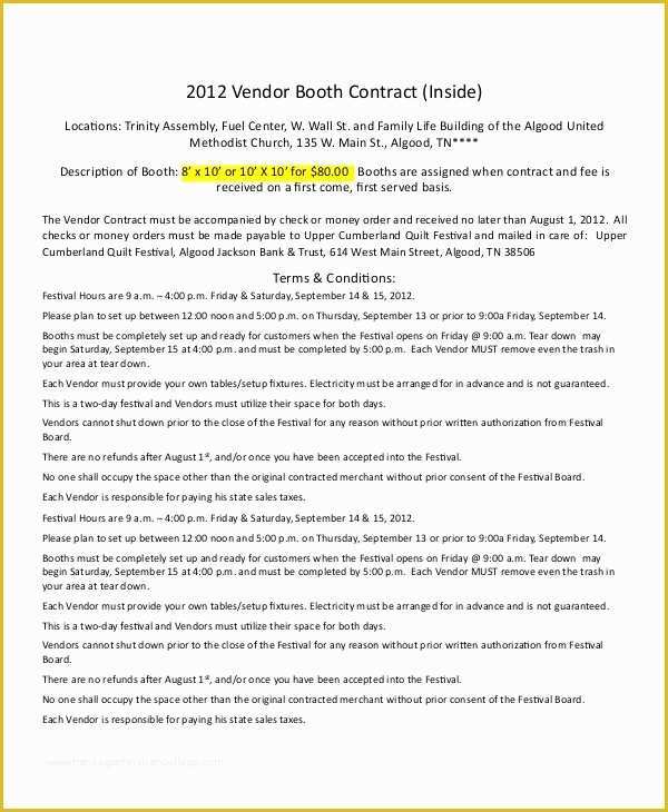 Free Vendor Contract Template Of Vendor Booth Contract