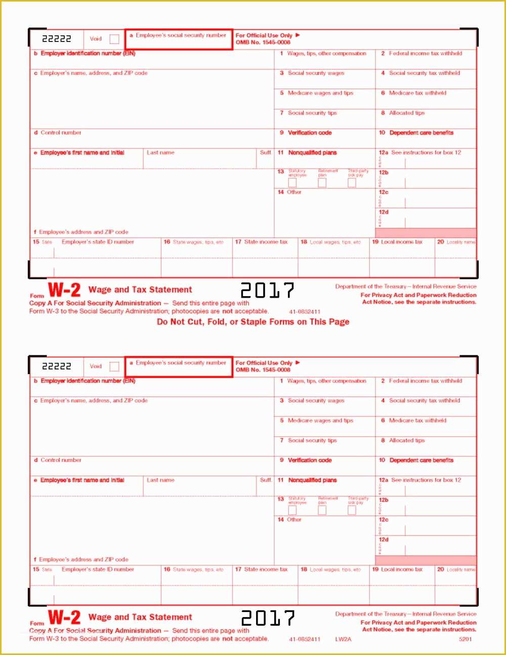 Free W2 Template Of Blank W2 forms Free forms 4068