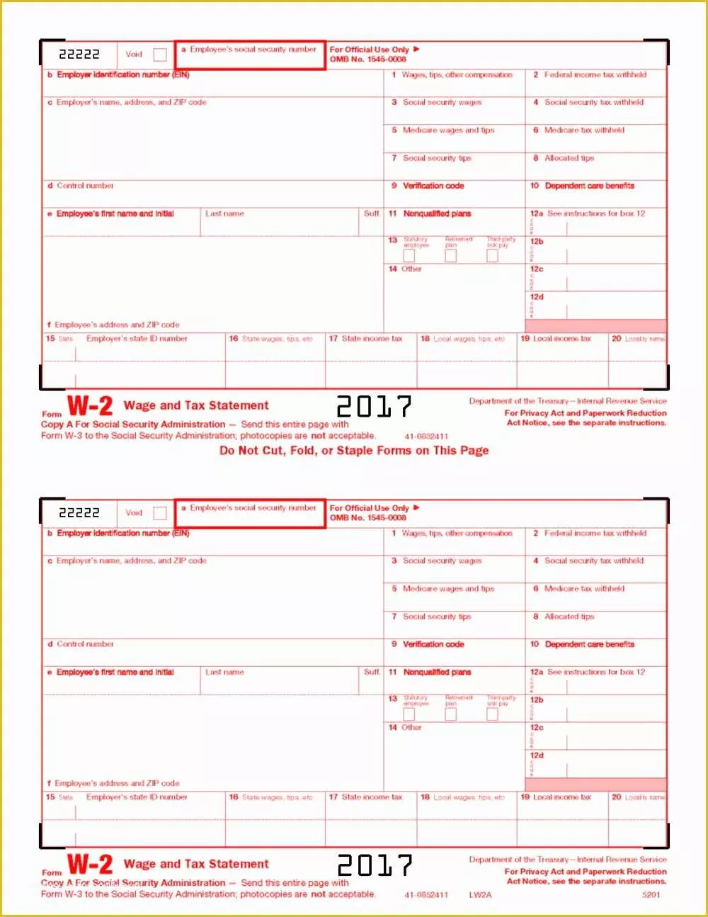 Free W2 Template Of Blank W2 forms Free forms 4068