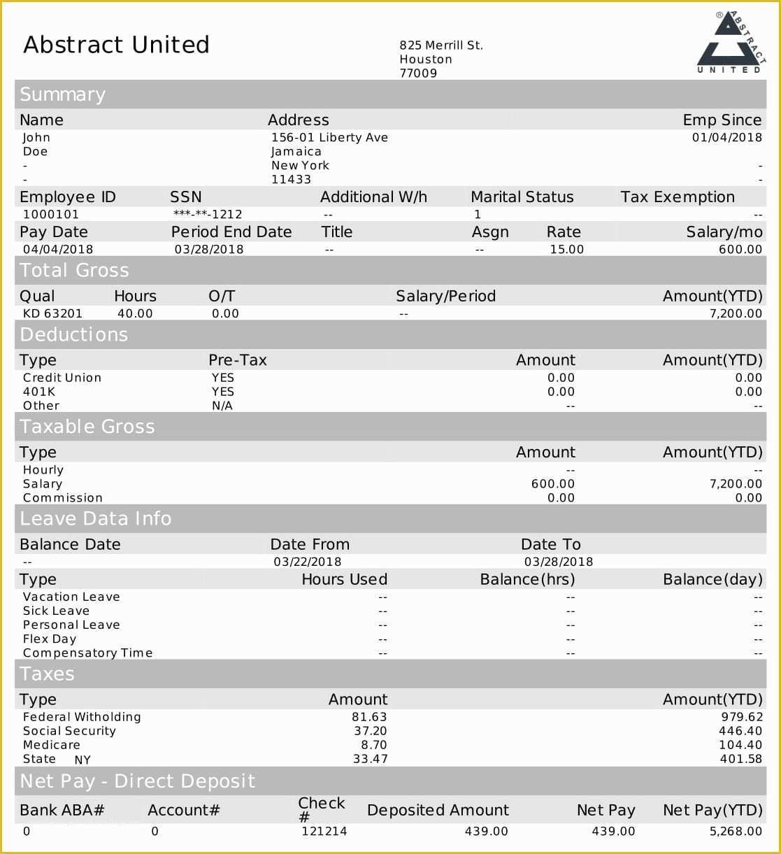 Free W2 Template Of Corporate Paystub Template Free W 2