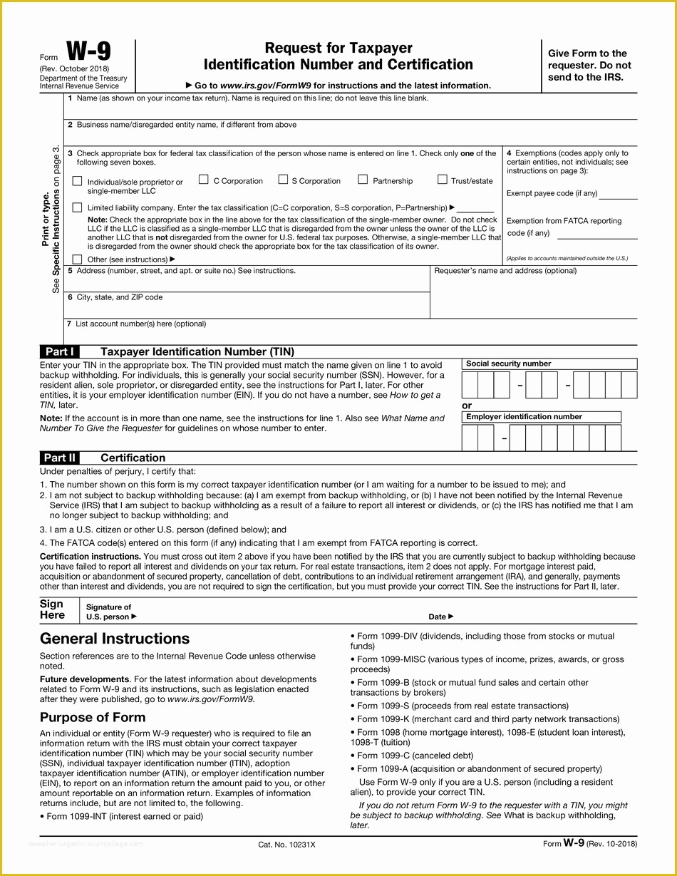 Free W2 Template Of Irs W 9 form 2019 Blank W 9 Tax form In Pdf