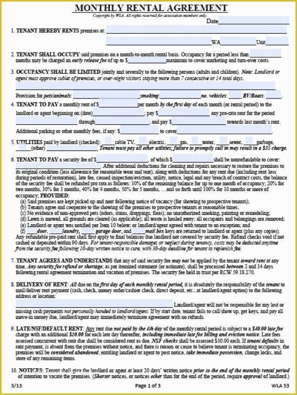 Free Washington State Rental Agreement Template Of Free Washington Month to Month Lease Agreement