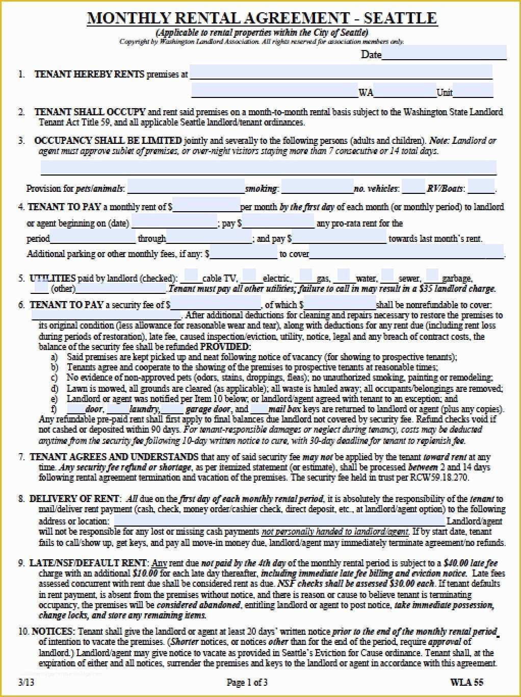 Free Washington State Rental Agreement Template Of Free Washington Month to Month Lease Agreement