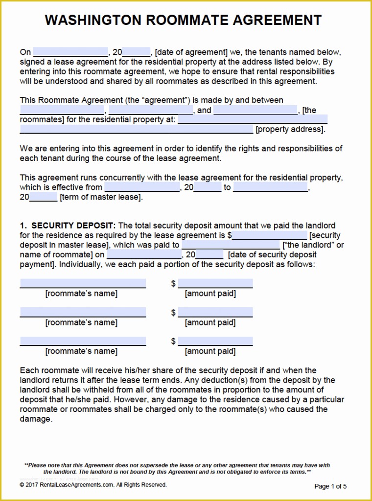 Free Washington State Rental Agreement Template Of Free Washington Roommate Agreement Template – Pdf – Word