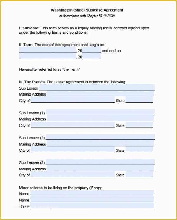 Free Washington State Rental Agreement Template Of Free Washington Sub Lease Agreement Pdf