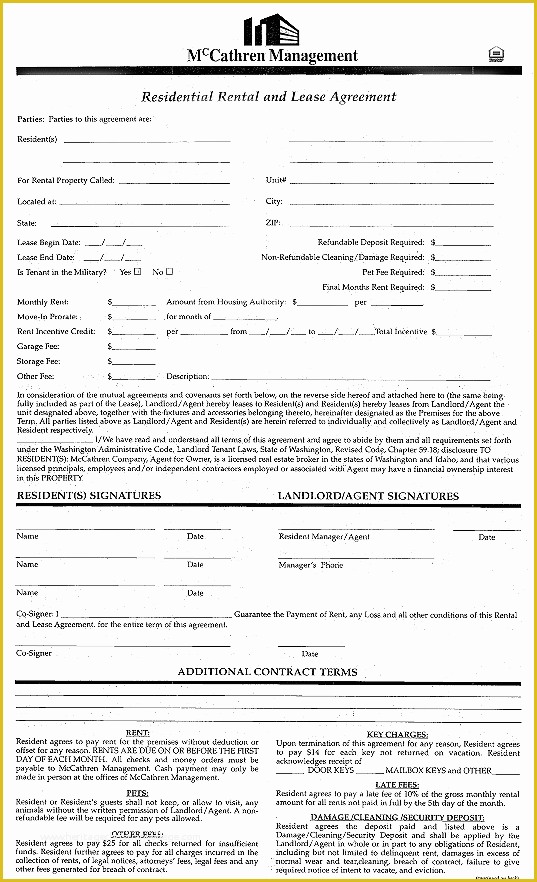 Free Washington State Rental Agreement Template Of General Office Use forms Mccathren Property Management