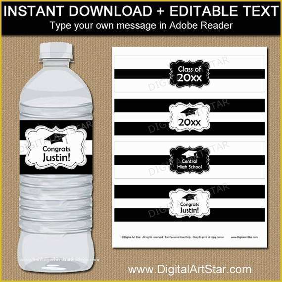 Free Water Bottle Label Template Of Black and White Graduation Water Bottle Label Template High