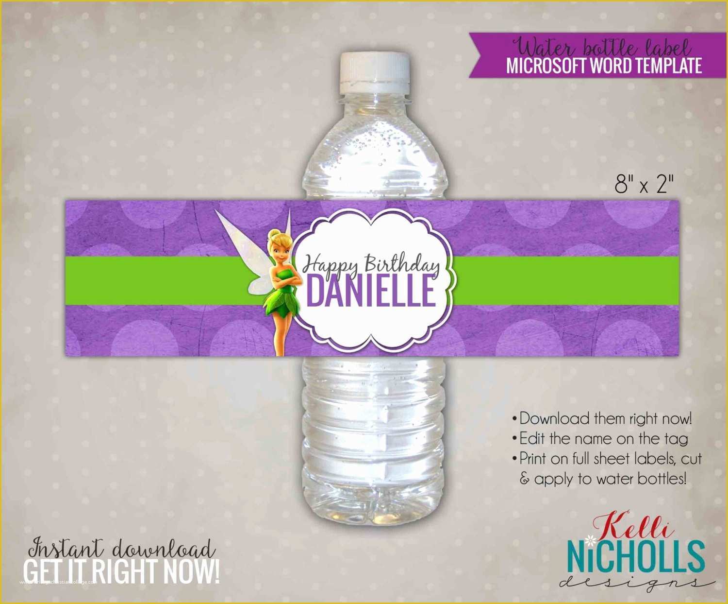 Free Water Bottle Label Template Of Tinkerbell Water Bottle Label Template by Kellinichollsdesigns