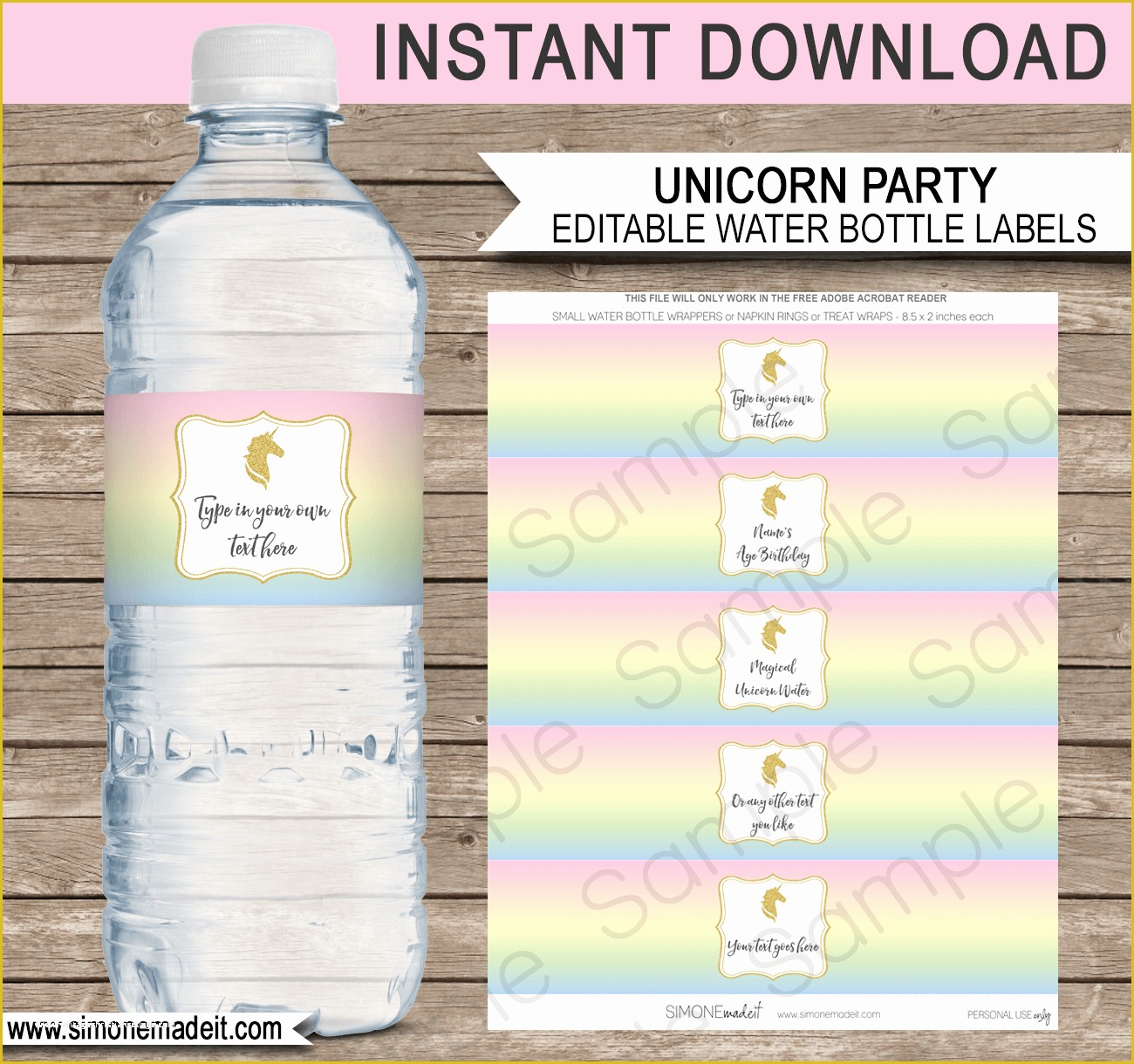 Free Water Bottle Label Template Of Unicorn Water Bottle Labels