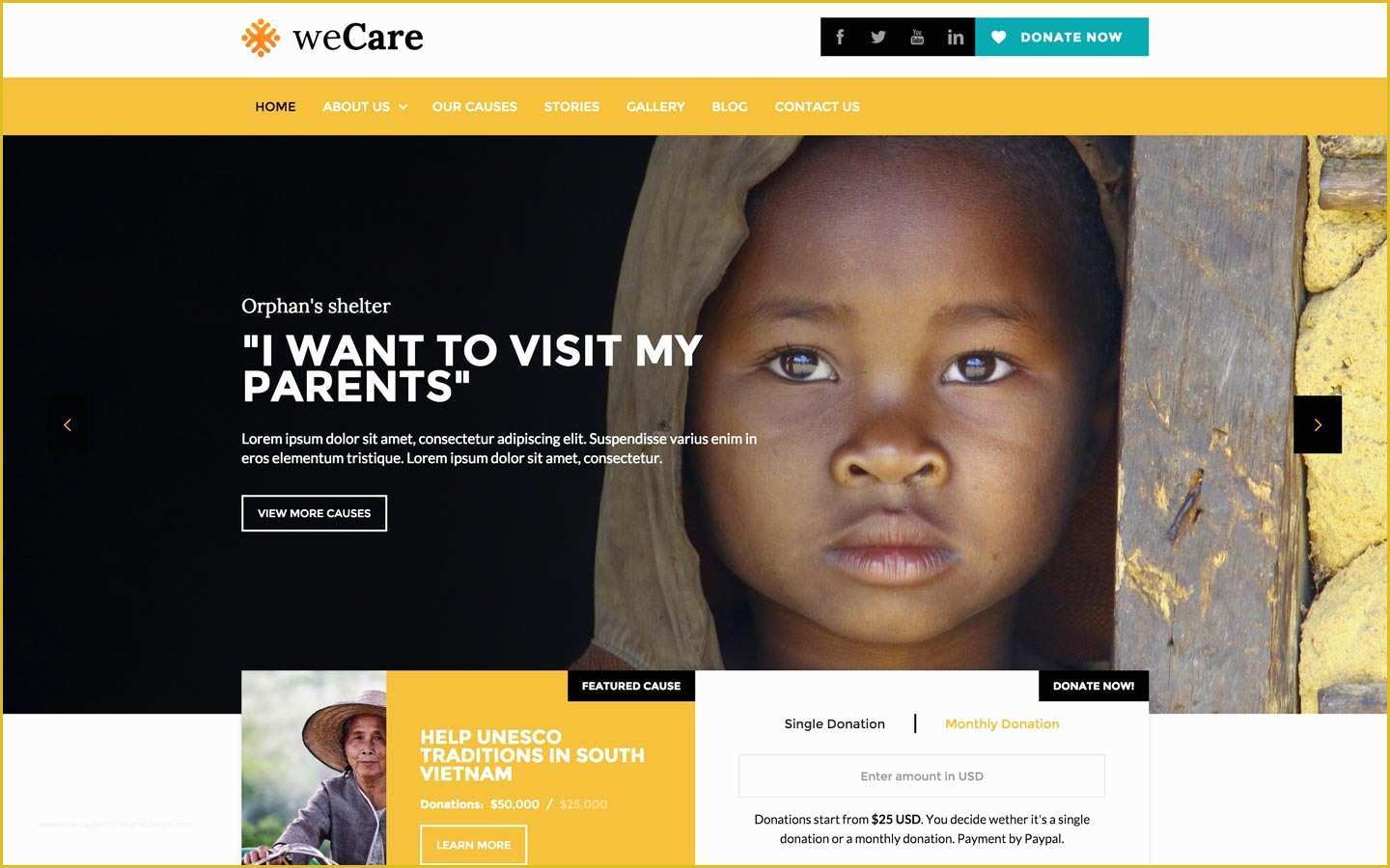 Free Website Templates for Charity organization Of Wecare Charity HTML5 Responsive Website Template